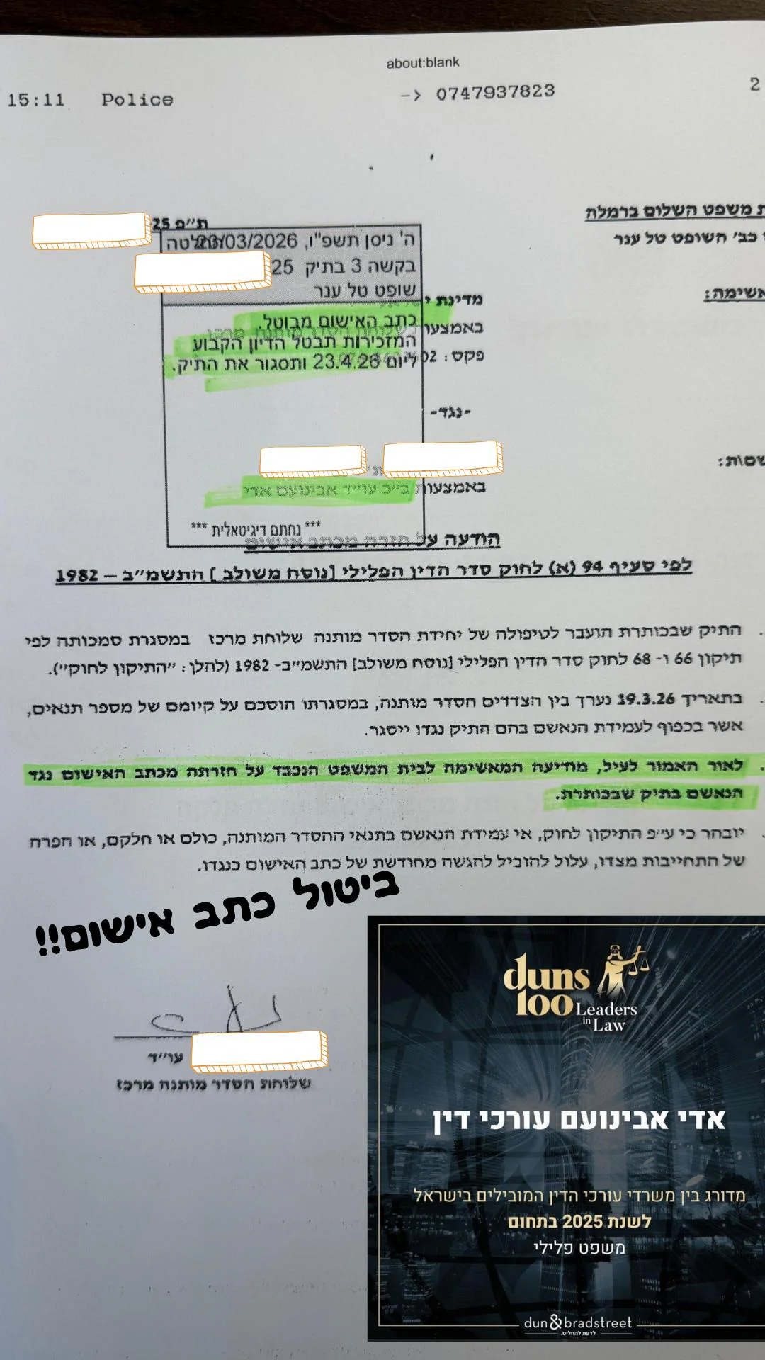 ביטול כתב אישום שייחס ללקוח שלי התחזות לשוטר ואיומים על אזרח תוך התחזות לשוטר